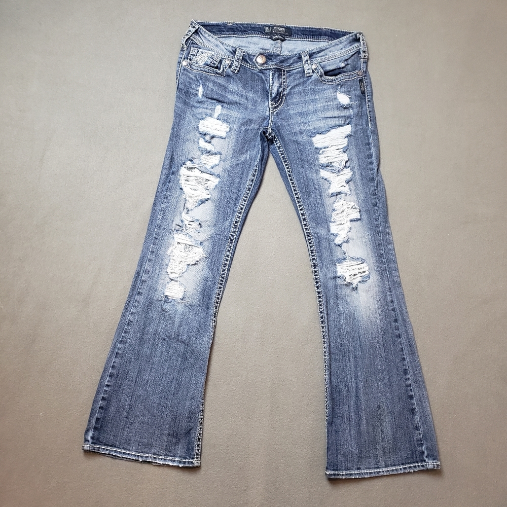 Silver Jeans Women's Boot Cut Jeans - Distressed Blue
